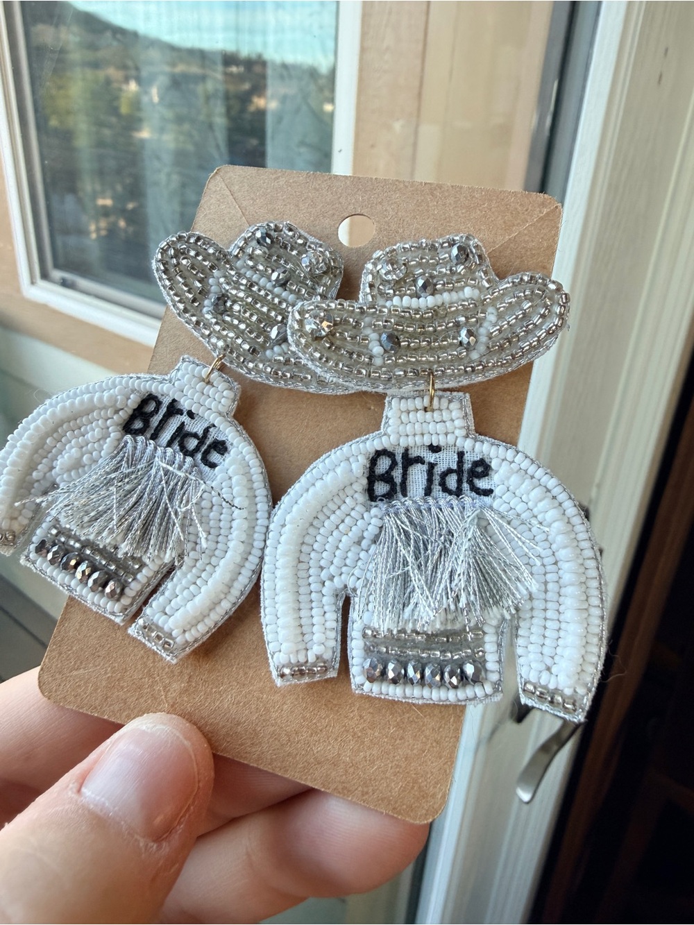 Handmade Beaded Drop Earrings - Jacket and Hat